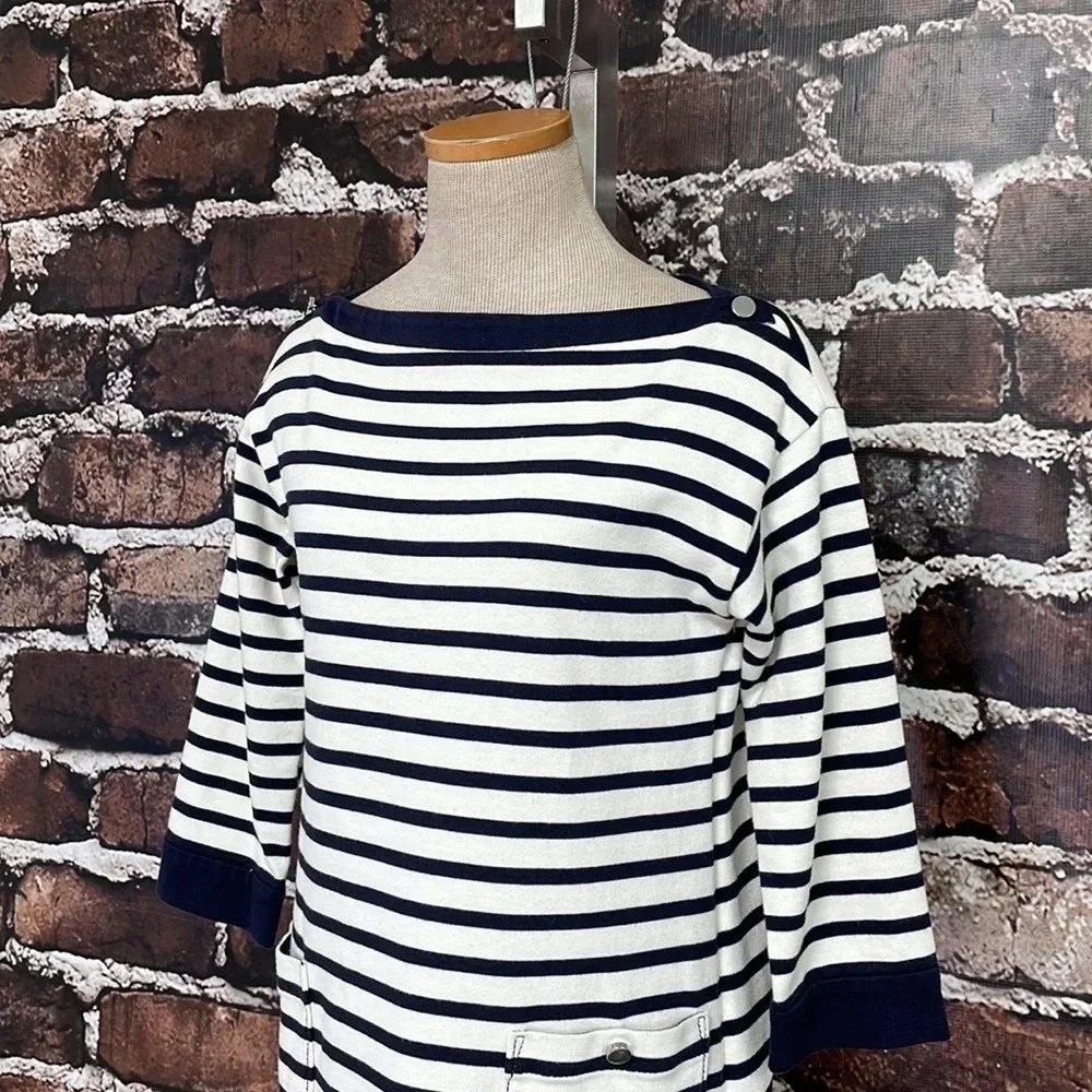 Kate Spade Dress Nautical Stripe Navy Blue White Boatneck Pockets Size Small